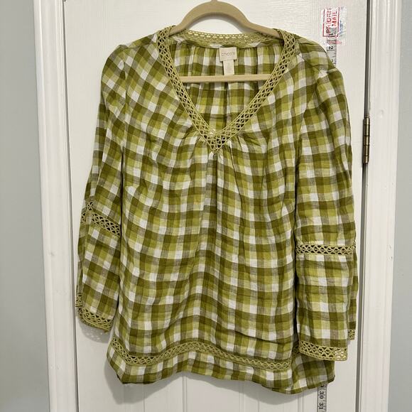 Chicos crochet Gingham Boho Blouse XL 3 - Picture 1 of 8